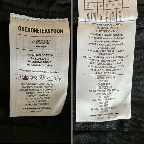 One X One Teaspoon Low Waist Bow Shaped Tapered Leg Jeans Curved Hem Black 32 - Picture 6 of 11